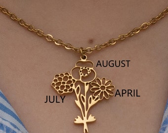 Custom Birth Flower Necklace • Engraved Floral Pendant, Personalized Jewelry