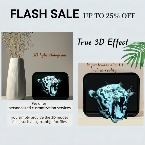 Personalized 3D Hologram Artworks , True 3D Effect , Gifts for Festivals, White tiger 3d Digital Painting