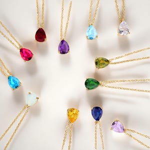 Teardrop Birthstone Necklace • Personalized Necklace • 18k Gold Birthstone Necklaces • Custom Birthstone Necklace • Gift for Her