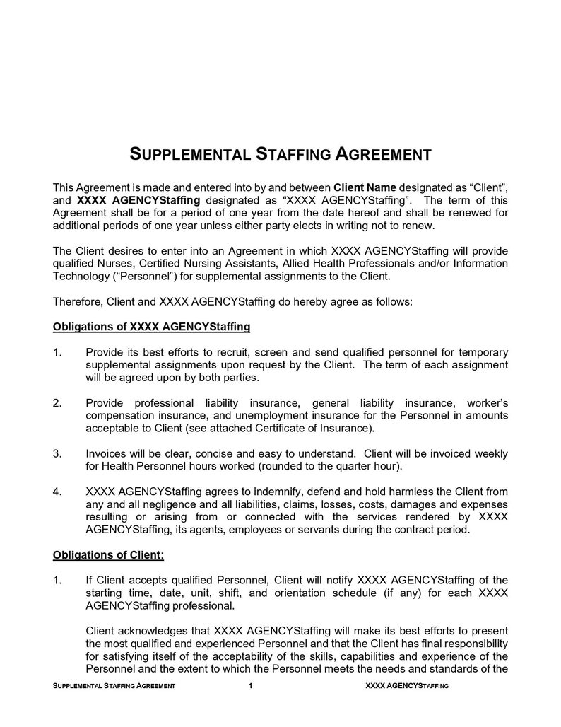 Supplemental Staffing Agreement Template Etsy