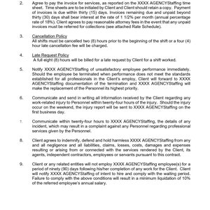 Supplemental Staffing Agreement Template Etsy