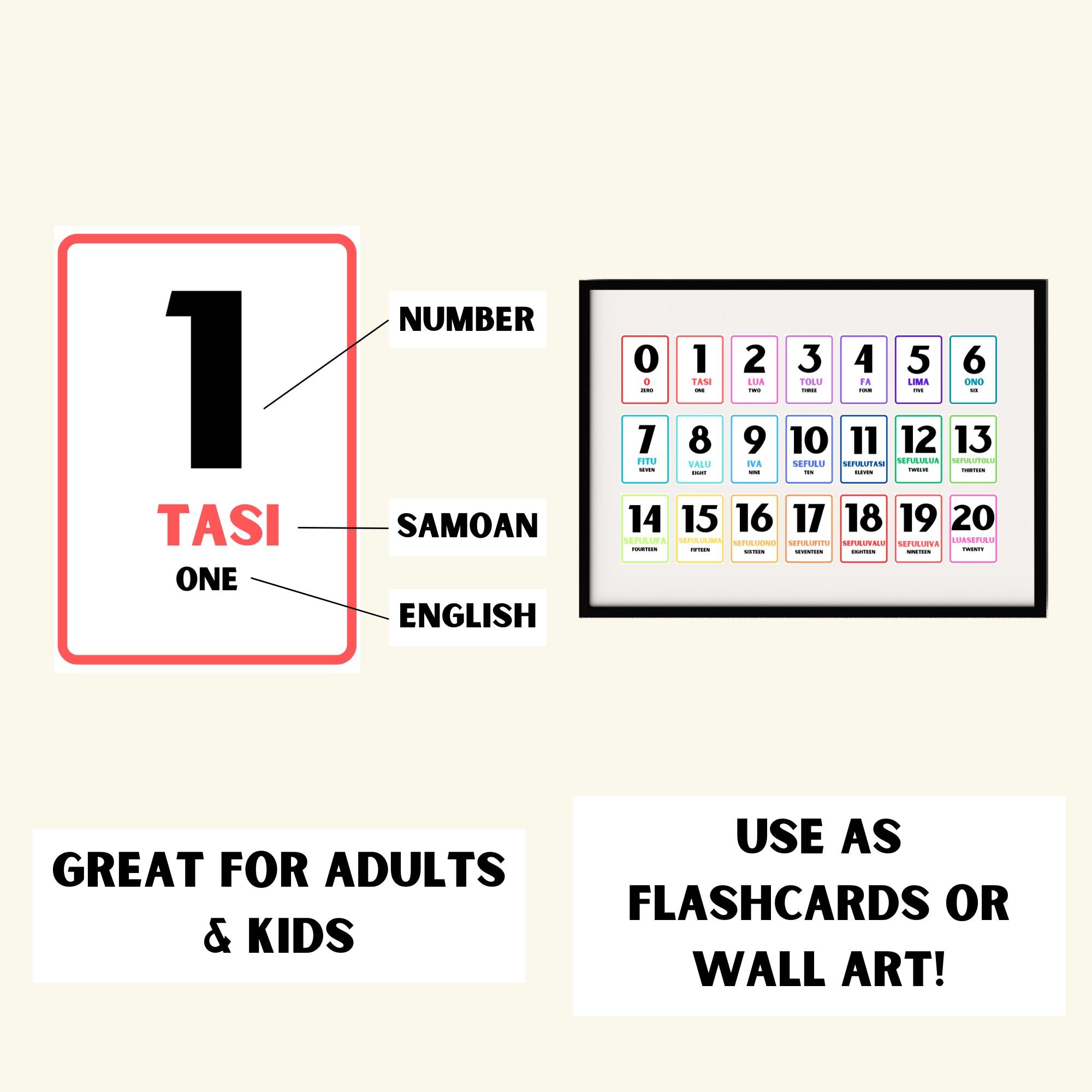Samoan Numbers Samoan Flashcards Numbers 1-20 | Learn Samoan Counting | Polynesian ...