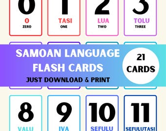 Samoan Flashcards Numbers 1-20 | Learn Samoan Counting | Polynesian Language Educational Printable | Kids & Beginners | Instant Download