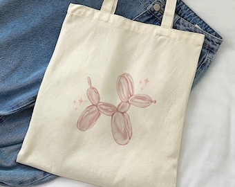 Tote Bag Balloon Dog Art Pink Balloon Animal Accessories Bridesmaid Tote Bags Bachelorette Totes Coquette Aesthetic Totebags Trendy bags