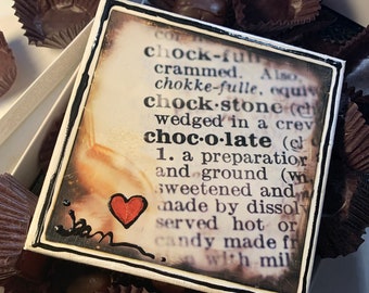 OOAK Chocolate - Mixed Media Altered Photograph Fused to Canvas - hand applied spot varnish. Wired Ready for Wall. Cool GIFT Valentines Day!