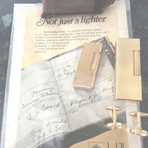 Dunhill Rollagas Gold-Plated Lighter- Vintage Job Lot- Dunhill Cufflinks Pouch Ad & Sticker