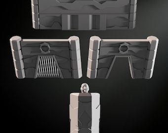 Sci-Fi Wall Terrain: Modular Wargame Tower & Gate STL Files (28mm Scale)