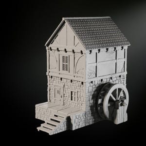 Medieval Watermill STL File – 3D Printable Fantasy Building for Tabletop Scenery, Wargaming, RPG, Dioramas