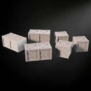 Wooden Boxes Pack STL File – 3D Printable Crates for Dioramas, Wargaming, Scenery & Tabletop Terrain