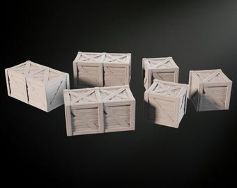 Wooden Boxes Pack STL File – 3D Printable Crates for Dioramas, Wargaming, Scenery & Tabletop Terrain