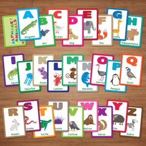 Carte flash ABC enfants activités scolaires apprentissage de l'alphabet carte colorée amusante été enfants maison jeux imprimable ABC animal