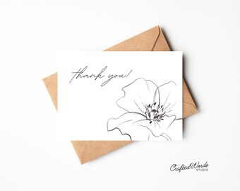 Printable Thank You Card, Thank You Card, Thank You Printable Card, Instant Download PDF, Calligraphy Thank You Card, DIY Card