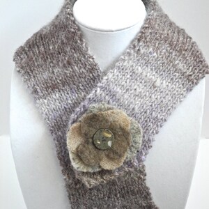 Neckwarmer / Scarf in Wool, Angora, and Silk with Pin