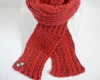 Women's Patchwork Scarf in Coral Tweed