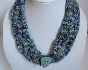 Knit Necklace in Blue Merino