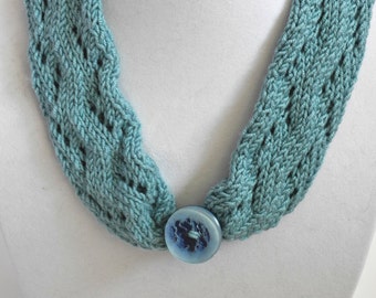 Knit Necklace in Blue Merino and Silk