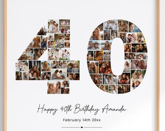 40th Birthday Photo Collage Gift: Personalized Number Template (Canva)