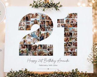 21st Birthday Photo Collage Poster Editable Template Canva,  Gift for Guy or Girl