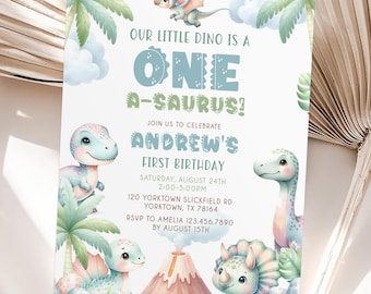 Dinosaur 1st Birthday Invitation: T-Rex Canva Template (Digital)
