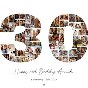 Collage photo 30e anniversaire, cadeau 30e anniversaire, anniversaire numéro 30 imprimable, modèle de collage photo 30e, 30e anniversaire modifiable, toile