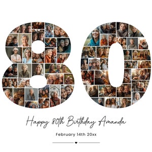 Plantilla de collage de fotos para 80 cumpleaños, regalo personalizado para abuelos, collage de 80 números, regalo de cumpleaños para papá, Canva