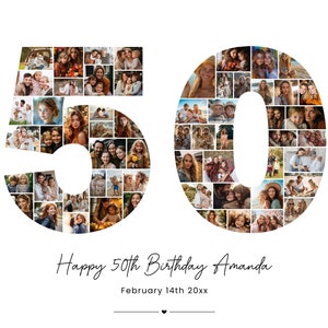50th Birthday Photo Collage Template, Personalized 50th Birthday Gift for Women, Him, Mom, Number Collage, Family Gift, Birthday Gift, Canva