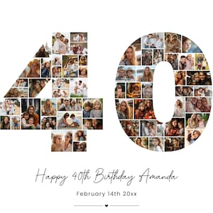 Sjabloon fotocollage 40e verjaardag, gepersonaliseerd 40e verjaardagscadeau voor haar of hem, collage nummer 40, familiecadeau, verjaardagscadeau, canva