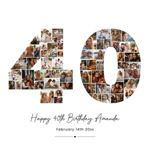 40th Birthday Photo Collage Template, Personalized 40th Birthday Gift for Her or Him, Number 40 Collage, Family Gift, Birthday Gift, Canva
