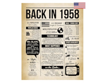 1958 Newspaper Poster, 68th Birthday Anniversary Gift Sign (Digital Download)