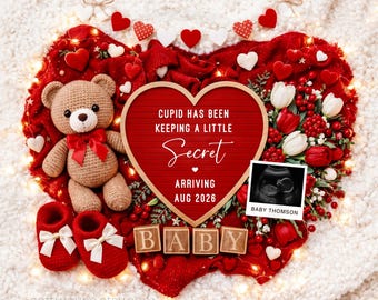 Pregnancy Announcement Valentines Day: Social Media Baby Reveal (Canva Template Digital Download)