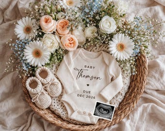 Genderneutrale zwangerschapsaankondiging digitaal: bewerkbare social media baby Reveal-sjabloon