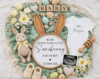 Easter Pregnancy Announcement: Editable Spring Baby Announcement A Little Somebunny is on the way Social Media Canva Template (Digital)