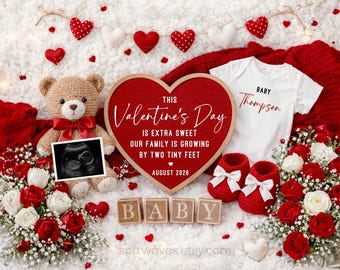 Valentines Day Pregnancy Announcement: Social Media Baby Reveal (Canva Template Digital Download)