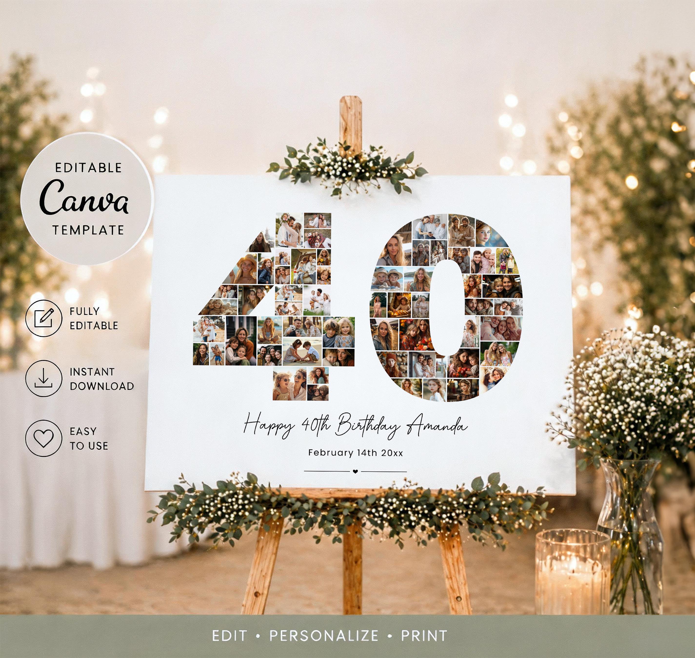 40th Birthday Photo Collage Template, Personalized 40th Birthday Gift ...