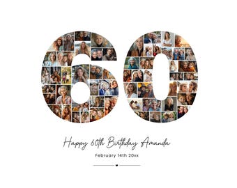 60th Birthday Photo Collage Editable Canva Template, Personalized Gift for Women