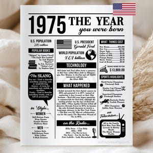 1975 Dein Geburtsjahr Zeitungsposter | Zurück im Jahr 1975 Fun Facts, 50. Geburtstag Andenken & Party Dekor