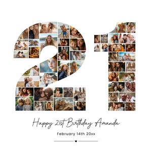 Plantilla de collage de fotos para el 21.º cumpleaños, regalo para el 21.º cumpleaños, imprimible, póster editable de collage de fotos para el 21.º cumpleaños, Canva