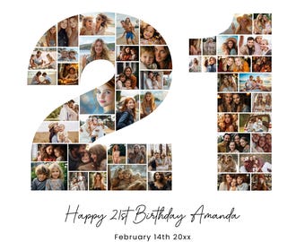 Plantilla editable de póster de collage de fotos de cumpleaños número 21 en Canva, regalo para chico o chica