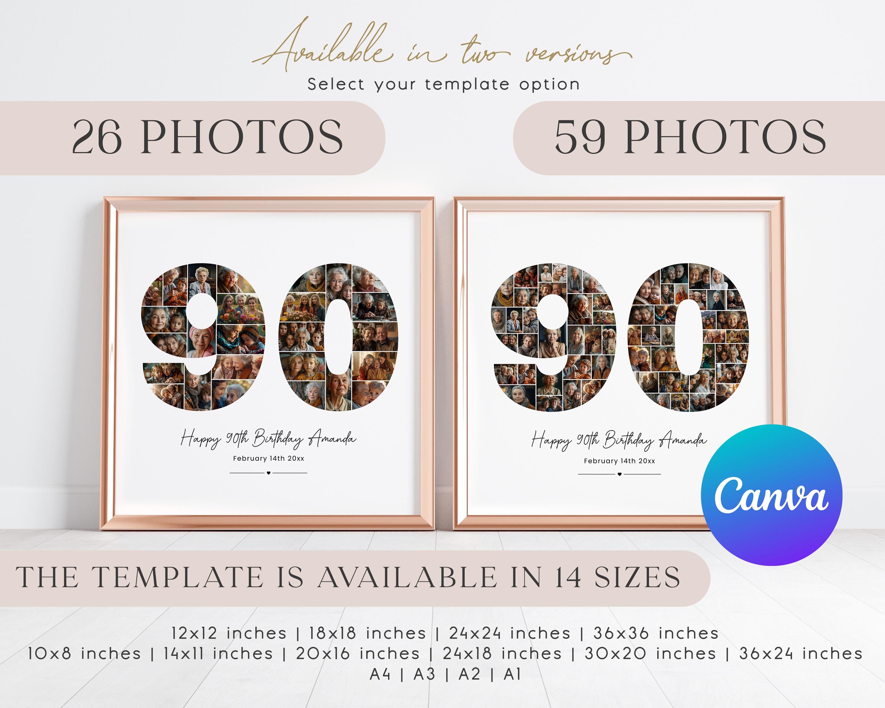 90th Birthday Photo Collage Template, Personalized Gift for Grandma ...