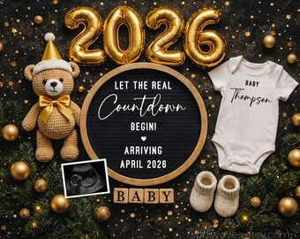 New Years 2026 Baby Announcement: Neutral Pregnancy Reveal Editable Social Media Canva Template (Digital)