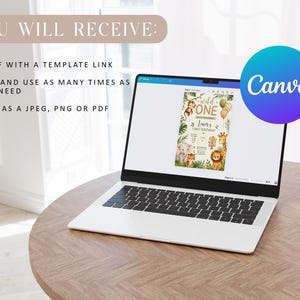 Convite de Aniversário "Wild One" no Canva, Modelo Editável para Festa de Aniversário com Tema Safari, Convite para o Primeiro Aniversário de Menino com Animais da Selva, Download Imediato imagem 5