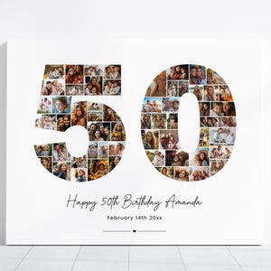 50th Birthday Photo Collage, Personalized 50th Gift, Custom Number 50 Poster, Photo Collage Template, Birthday Gift for Women & Men, Canva