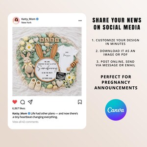 Easter Pregnancy Announcement: Editable Spring Baby Announcement A Little Somebunny is on the way Social Media Canva Template (Digital) image 2
