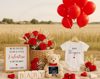 Valentine's Day Pregnancy Announcement: Social Media Baby Reveal (Canva Template Digital Download