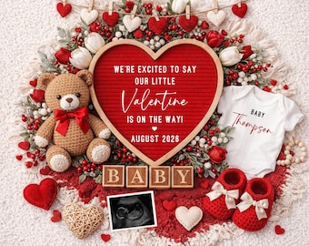 Valentines Day Pregnancy Announcement: Social Media Baby Reveal (Canva Template Digital Download)