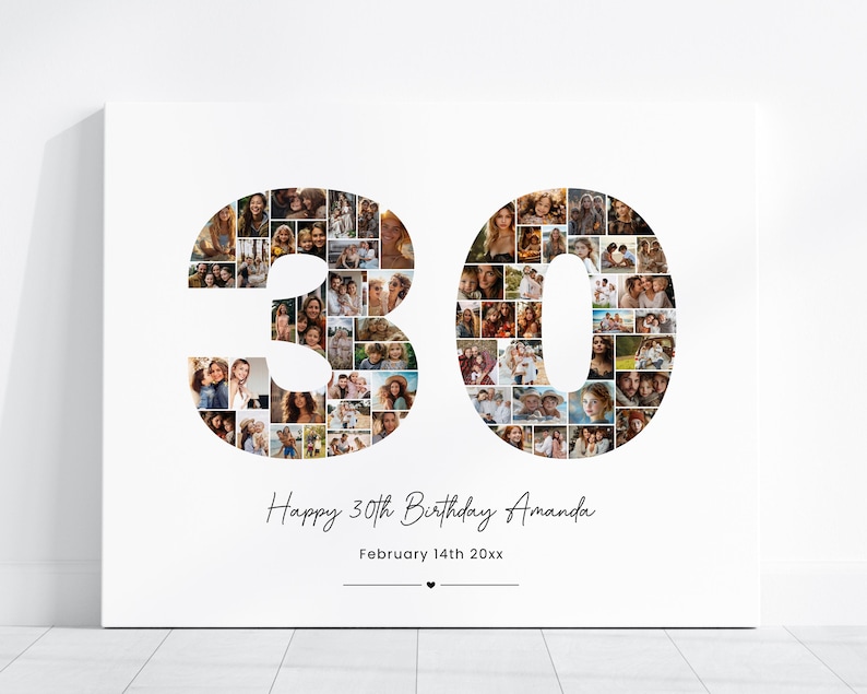 30th Birthday Photo Collage, 30th Birthday Gift for Her Him Number 30 ...