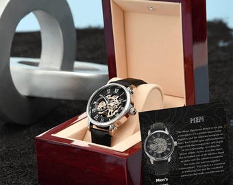 Men's Skeleton Watch | Roman Numeral Openwork Mechanical Watch | Minimalist Gift for Him | Steampunk Wristwatch | Boyfriend Gift Idea