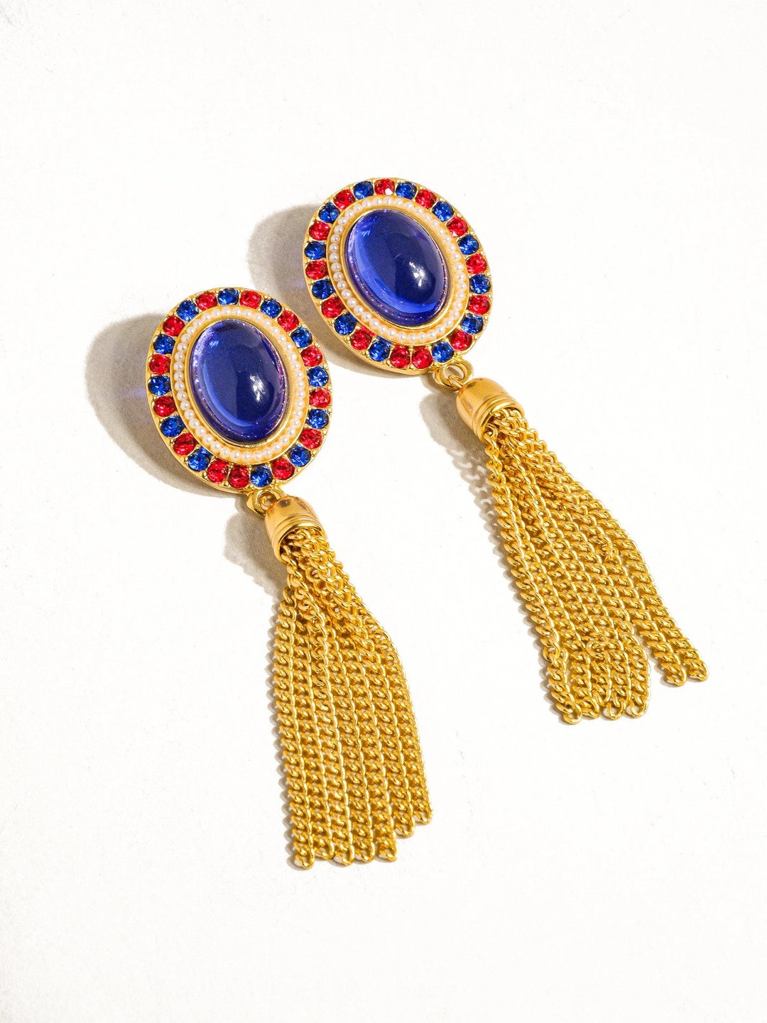 Enameled Neon Tassel Earring (Blue) main image 0