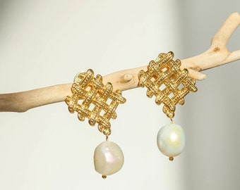 18K Gold Dipped Pearl Dangle Earrings