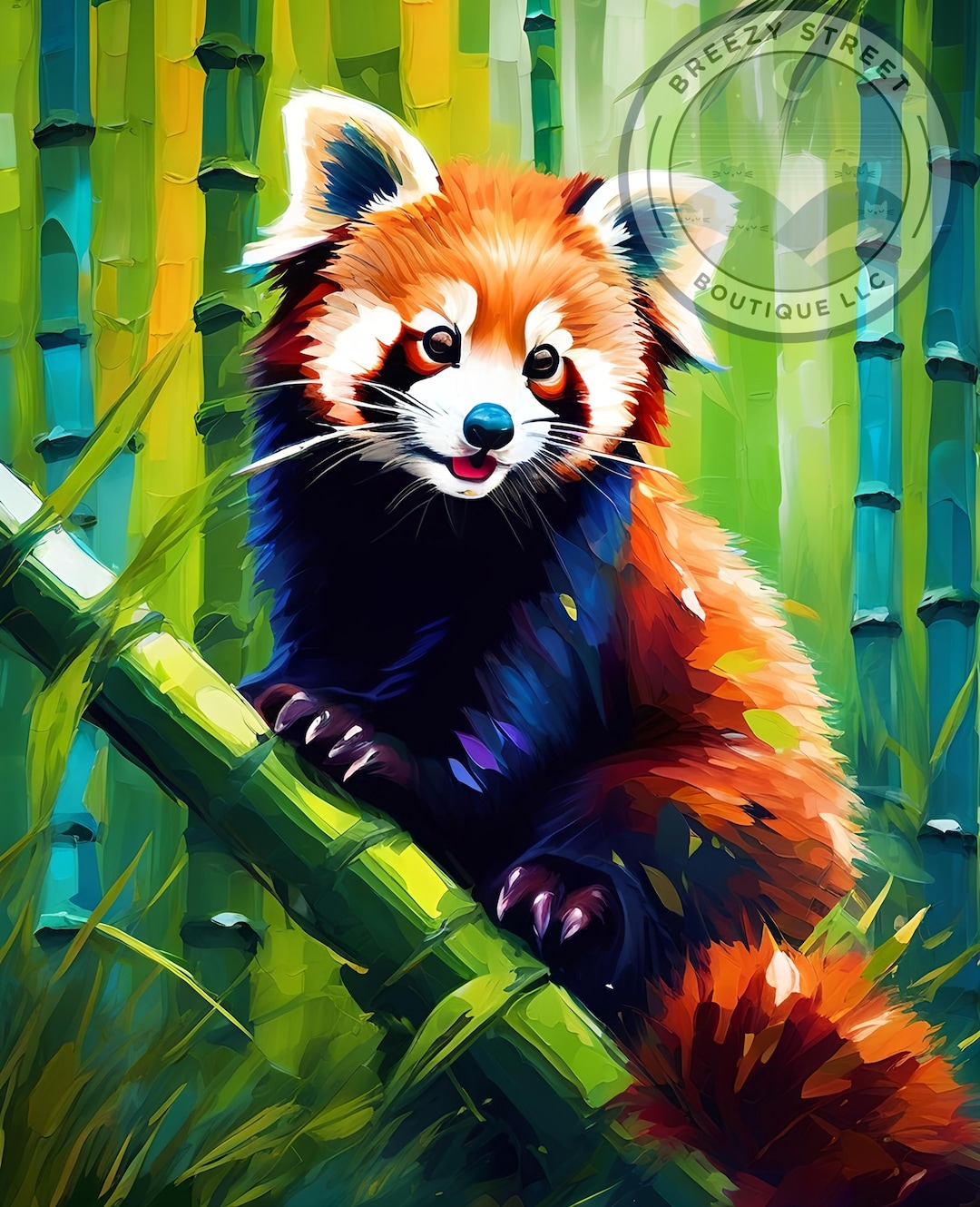 Bamboo Red Panda in Bamboo Forest, Vibrant Wildlife Digital Art ...